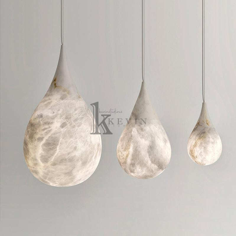 Koltin Alabaster Raindrop Pendant Lighting, Dining Table Pendant Chandelier Kevin Studio Inc 7" D x 13.4" H  