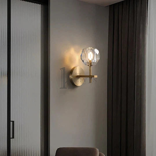 Floris Modern Clear Crystal Ball Short Wall Sconce, Crystal Led Wall Lights for Bedroom Wall Sconce Kevin Studio Inc   