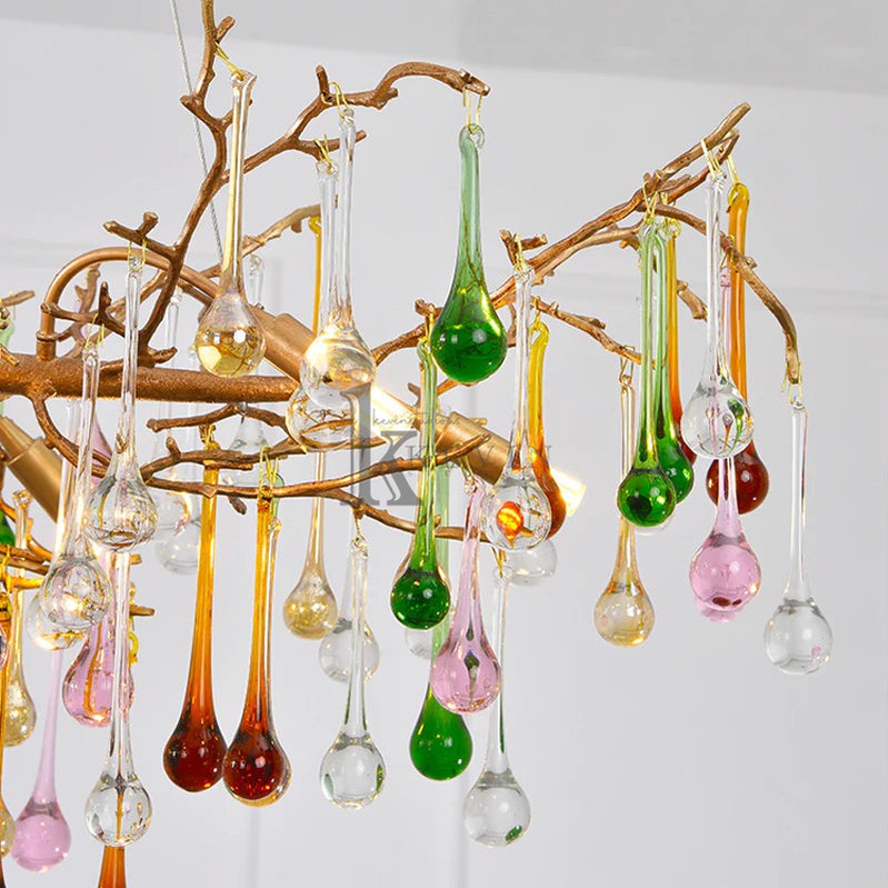 Ruta Colorful Crystal Raindrop Branch Chandelier For Living Room Branch Chandelier Kevin Studio Inc   