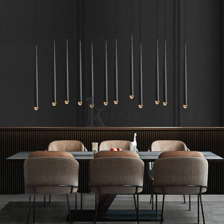 Della Modern Tubular Solid Brass Linear Chandelier, Chandelier Over Dining Table chandelier Kevin Studio Inc   