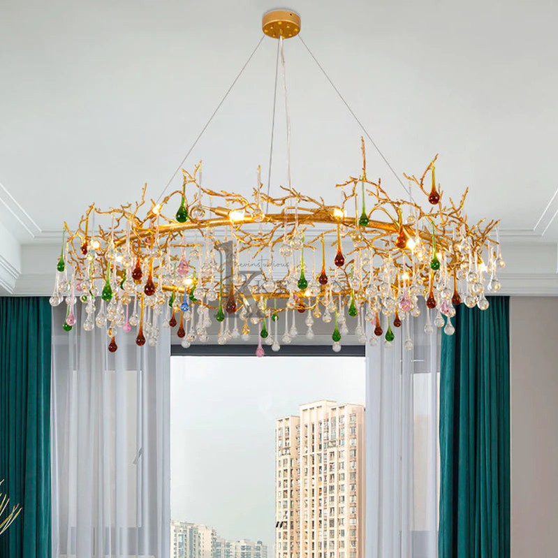 Ruta Colorful Crystal Raindrop Branch Chandelier For Living Room Branch Chandelier Kevin Studio Inc   