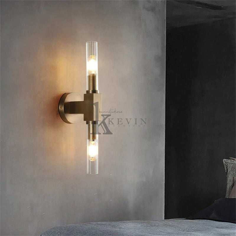 Zreddie Modern Candlestick Wall Sconce With Glass Shade wall sconce Kevin Studio Inc Lacquered Brass  