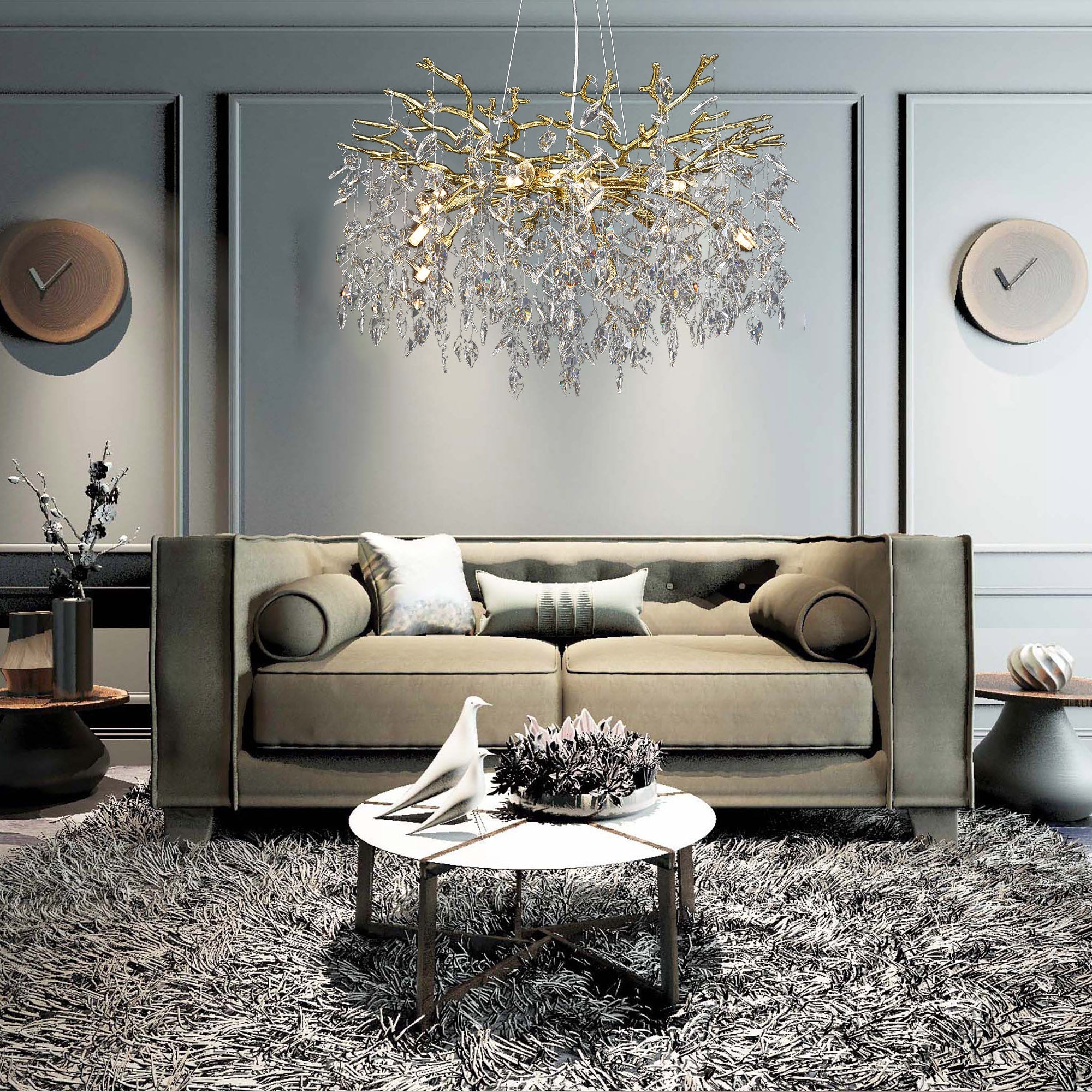 Aether Modern Round Gold Clear Crystal Branch Chandelier For Living Room Branch Chandelier Kevin Studio Inc   