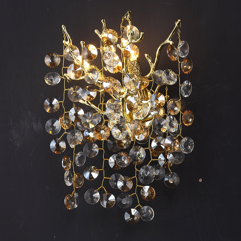 Thisbe Modern Round Gold Clear Crystal  Wall Sconce For Bedroom Wall Light Fixtures Kevin Studio Inc   