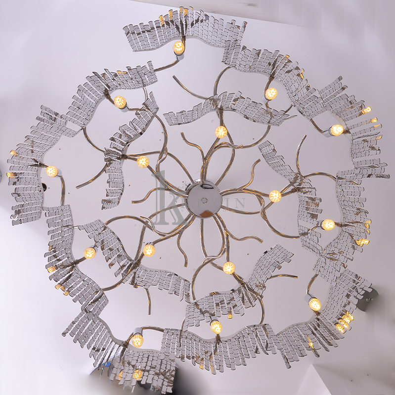 Contemporary Round Stainless Steel Petal Chandelier Chandelier Kevin Studio Inc   