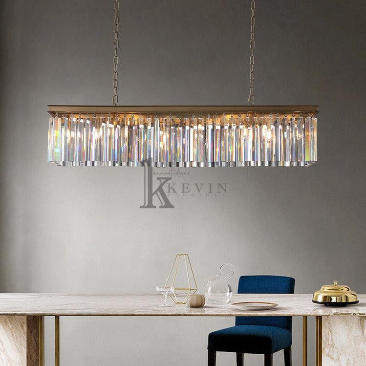 Lova Modern Crystal Rectangular Chandelier Over Dining Table chandelier Kevin Studio Inc   