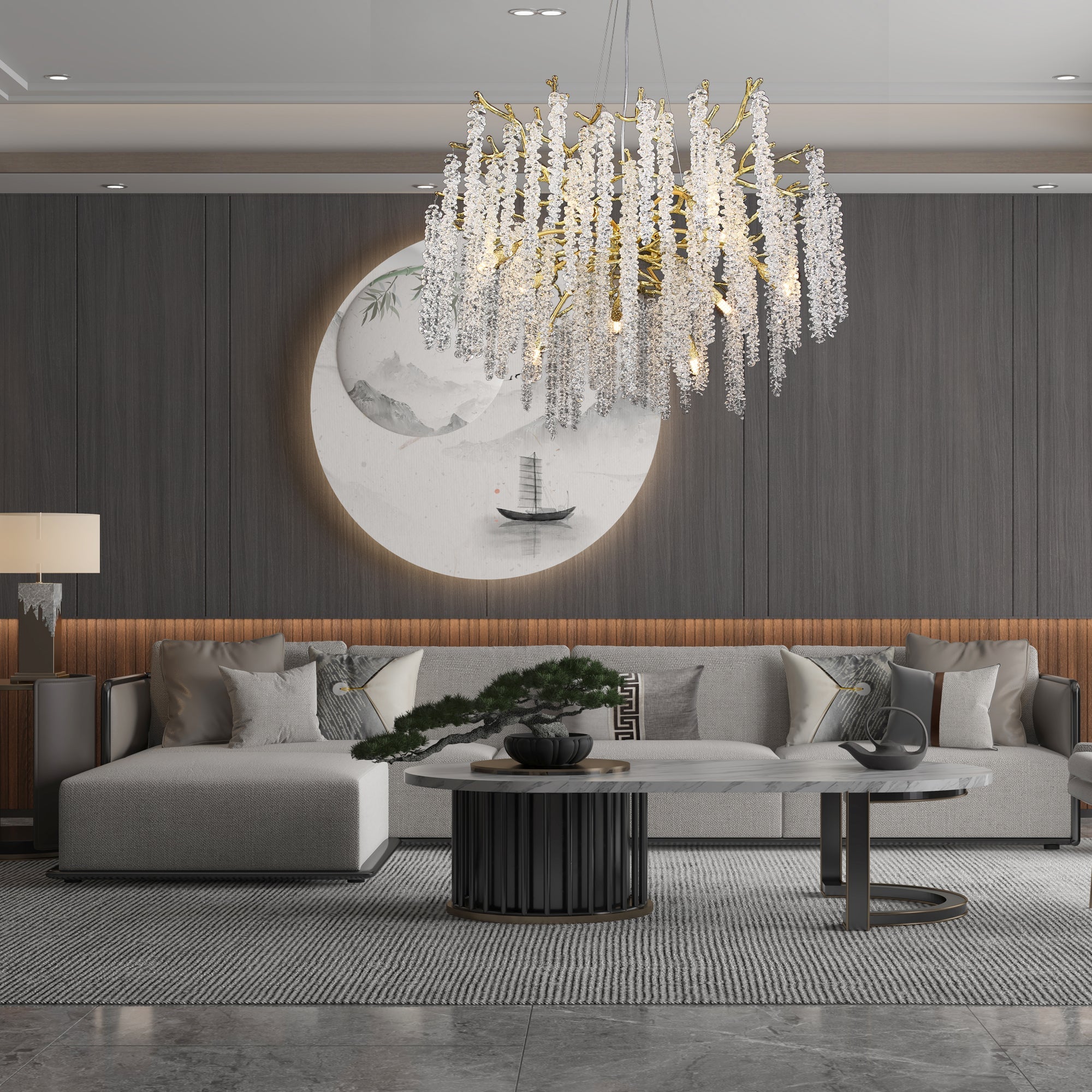 Azure Modern Gold Coin Crystal Round Branch Chandelier For Living Room Branch Chandelier Kevin Studio Inc   