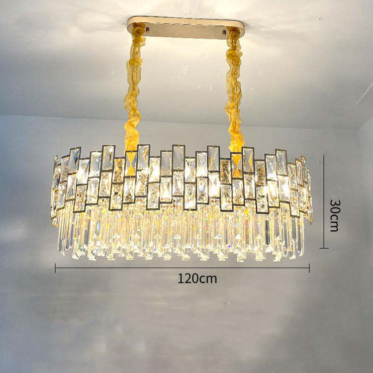 Emery Modern Crystal Linear Chandelier Over Dining Table Chandeliers Kevin Studio Inc   