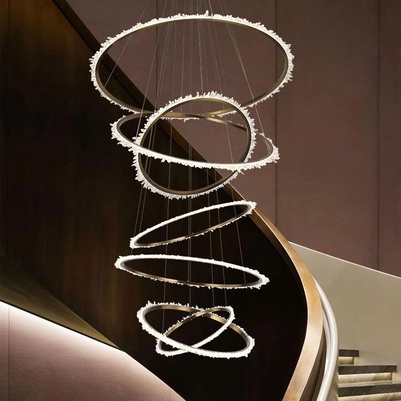 Modern Rock Crystal Multi Rings Chandelier For Staircase Chandelier Kevin Studio 7 Rings: 15.7"D + 23.6"D + 23.6"D + 31.5"D + 39.4"D + 47.2"D + 59"D  