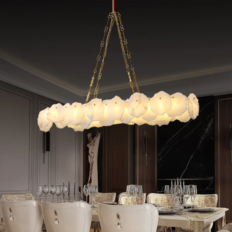 Carlos Alabaster Modern Snowflake Linear Chandelier with Chain chandelier Kevin Studio Inc   