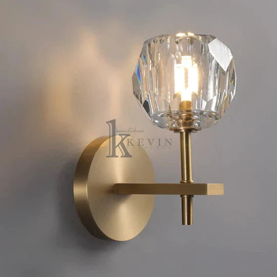 Floris Modern Clear Crystal Ball Short Wall Sconce, Crystal Led Wall Lights for Bedroom Wall Sconce Kevin Studio Inc Lacquered Burnished Brass  