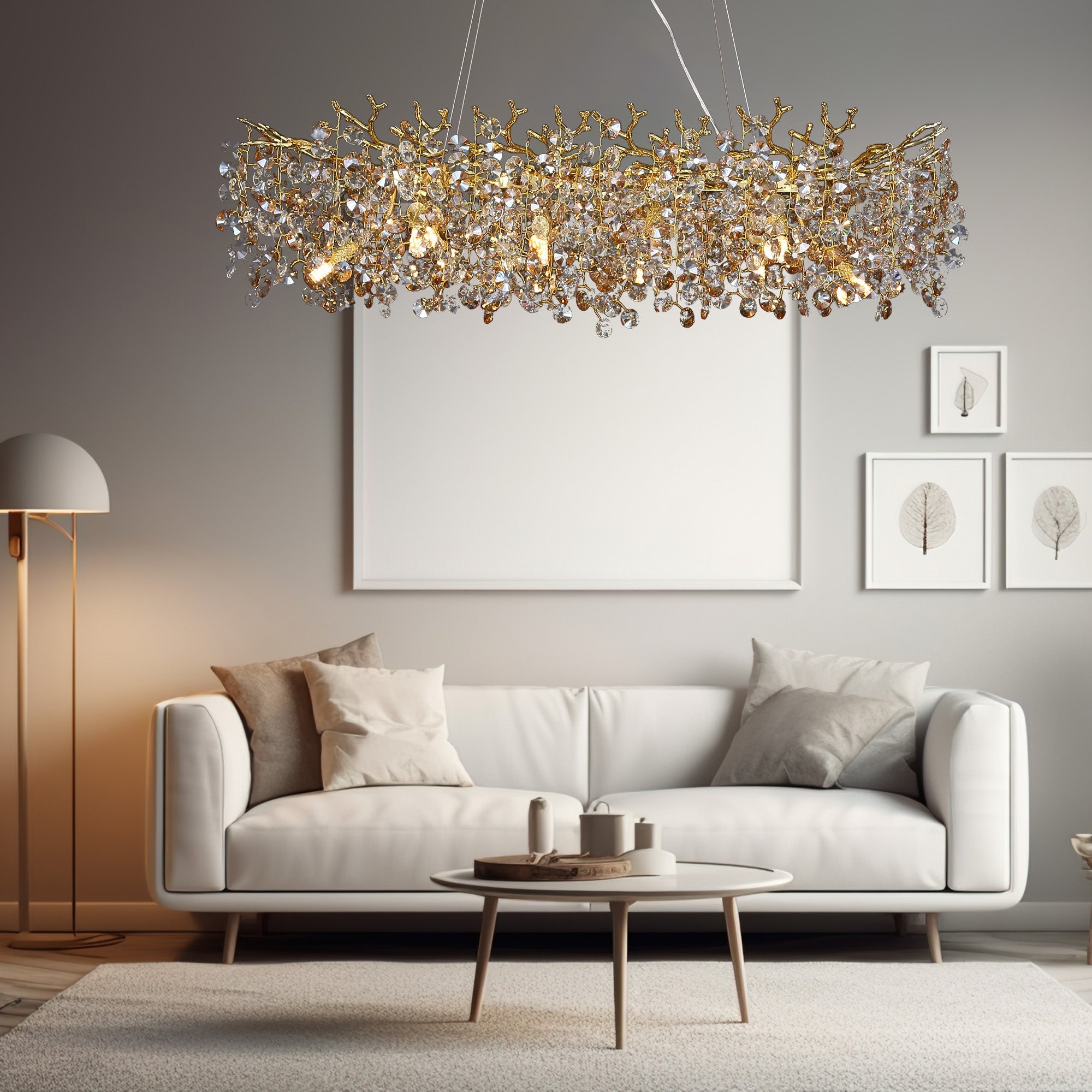 Thisbe Modern Crystal Round Gold Branch Chandelier, Luxury Chandelier Living Room chandelier Kevin Studio Inc   