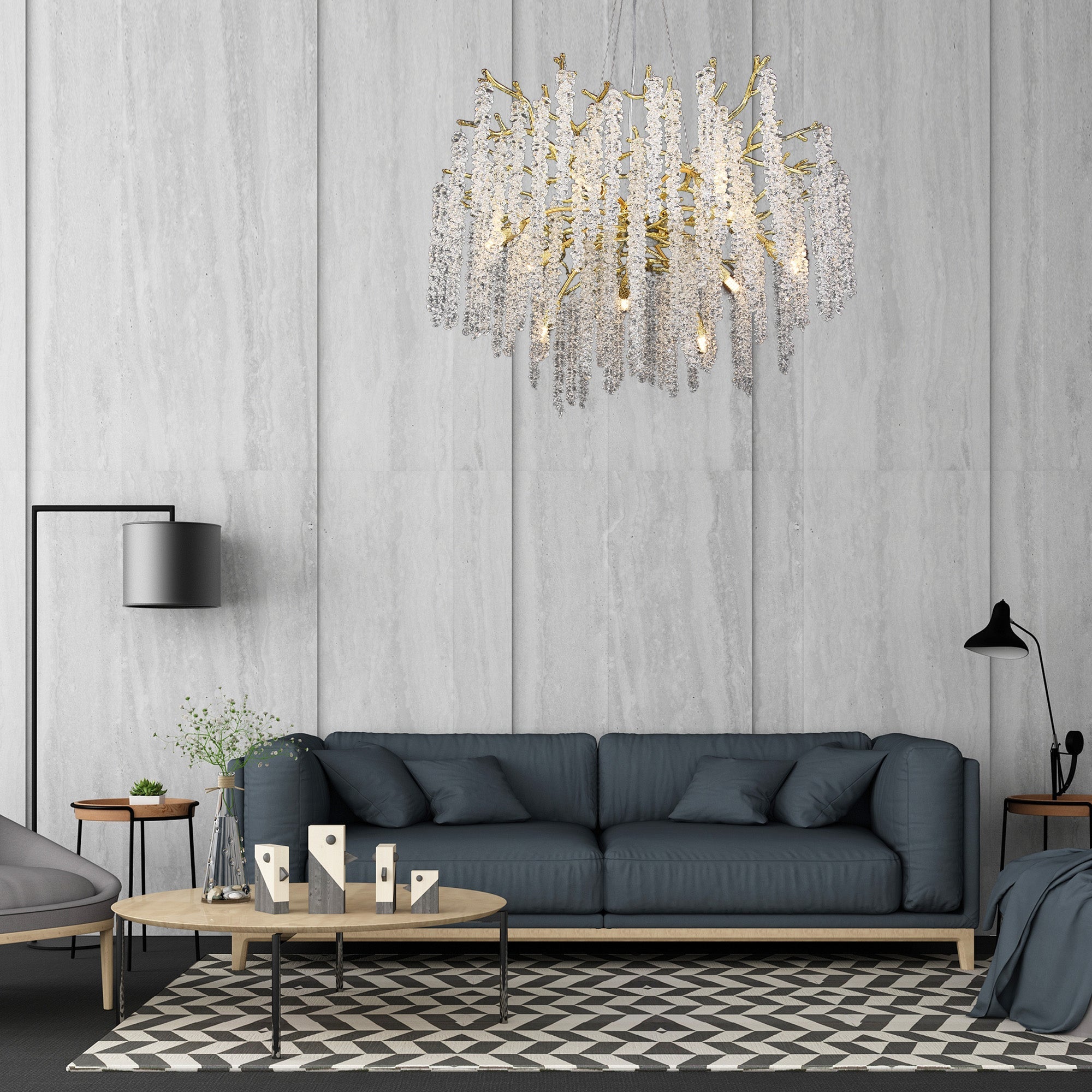 Azure Modern Gold Coin Crystal Round Branch Chandelier For Living Room Branch Chandelier Kevin Studio Inc   