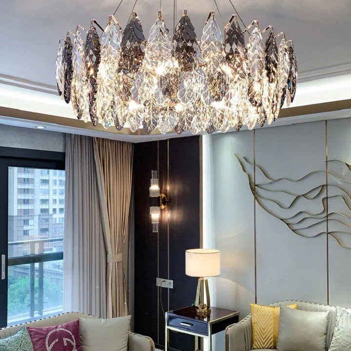 Penelope Modern Leaf Ring Crystal Round Chandelier 39" Chandelier Kevin Studio Inc   