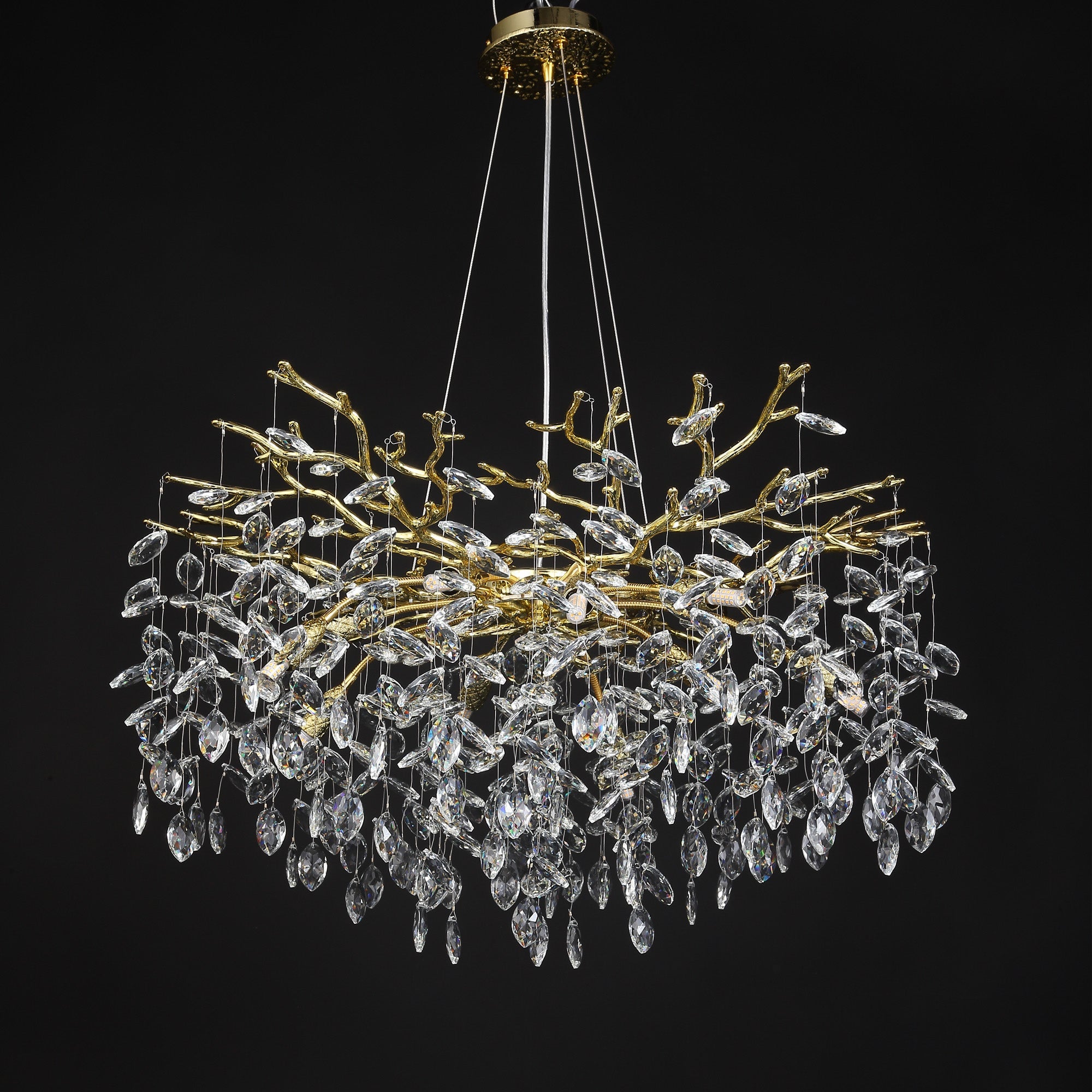 Helios Modern Oval Gold Clear Crystal Branch Chandelier For Living Room Branch Chandelier Kevin Studio Inc   