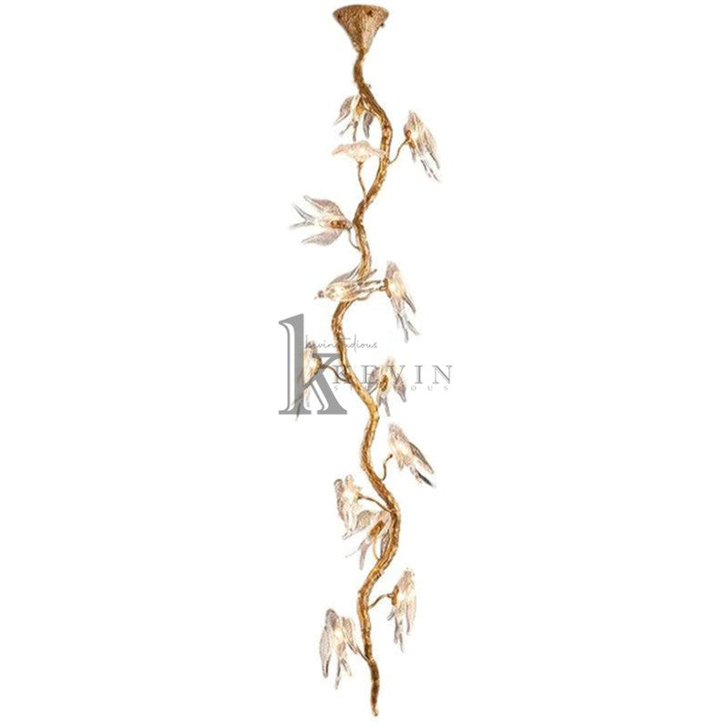 Madeline Bird Glass Tree Branch Long Staircase Chandelier Chandelier Kevin Studio Inc 17.7" D x 180" H  