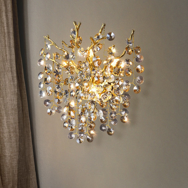 Thisbe Modern Round Gold Clear Crystal  Wall Sconce For Bedroom Wall Light Fixtures Kevin Studio Inc   