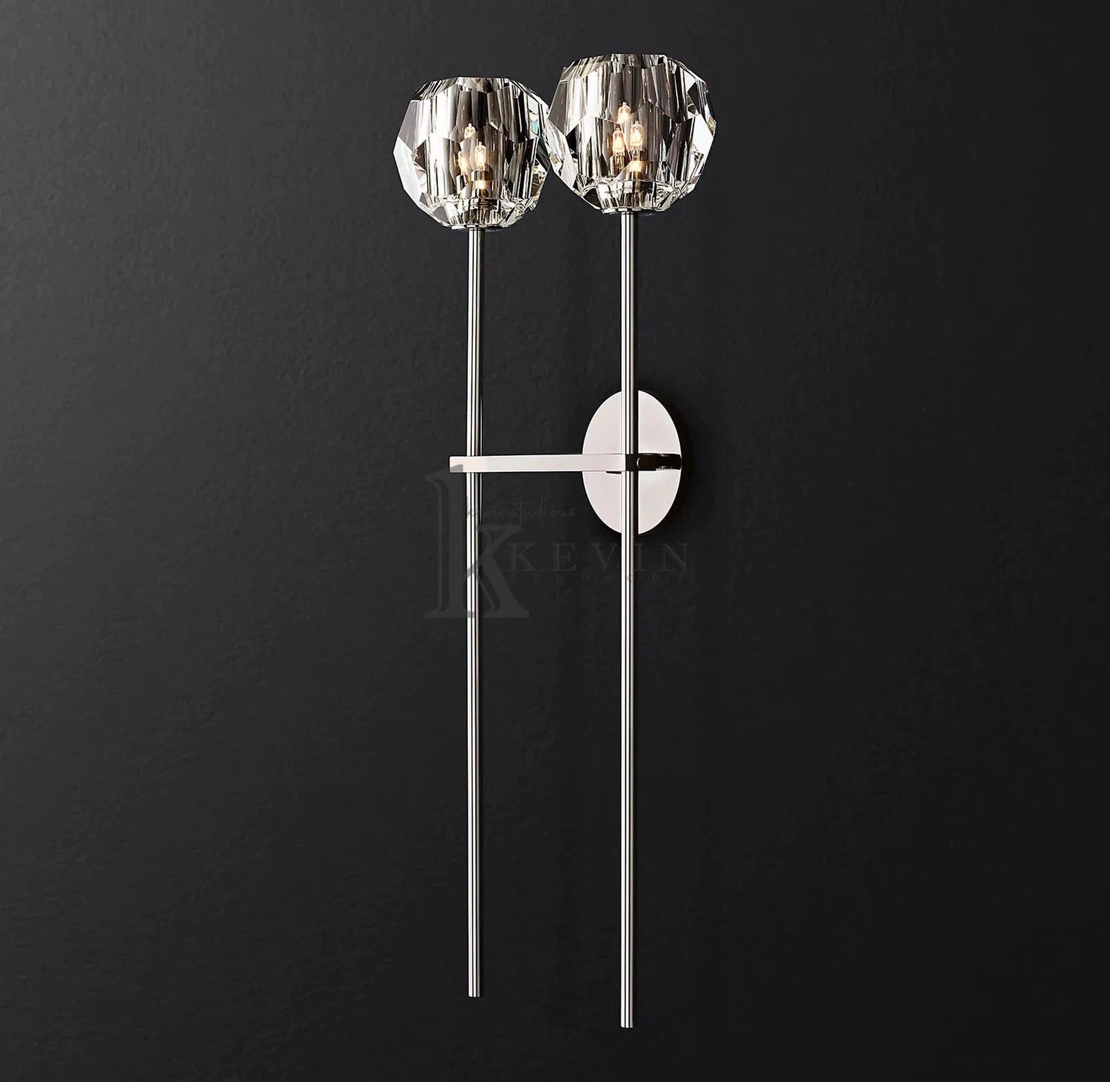 Floris Modern 2 Lights Crystal Ball Long Wall Sconce wall sconce Kevin Studio Inc Polished Nickel Clear 