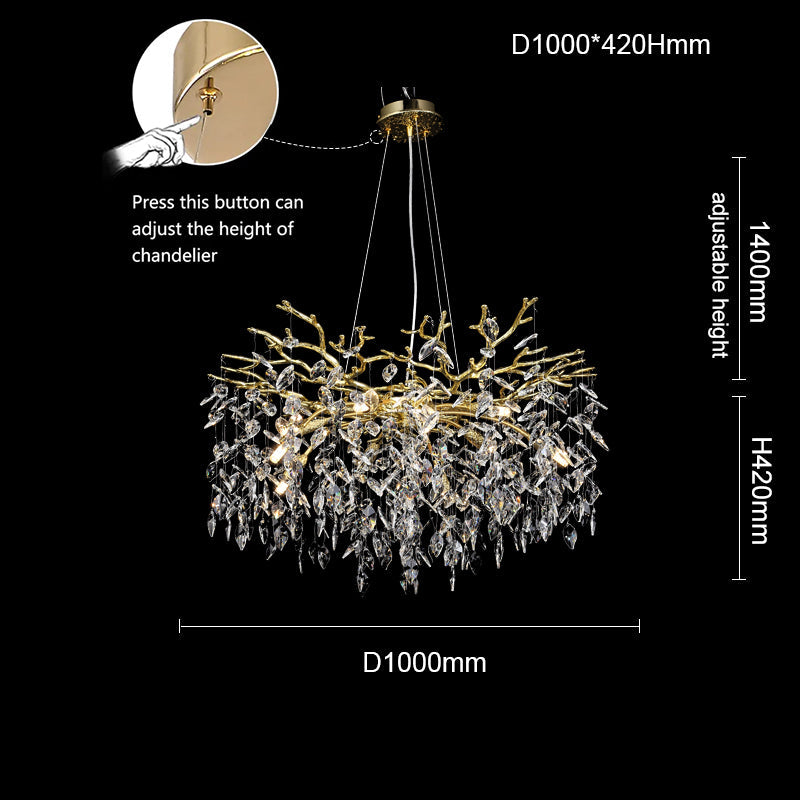 Aether Modern Round Gold Clear Crystal Branch Chandelier For Living Room Branch Chandelier Kevin Studio Inc 18'' diam  