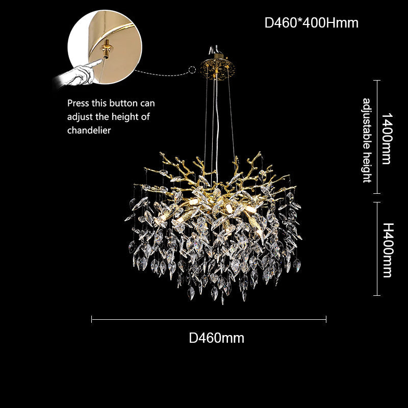 Aether Modern Round Gold Clear Crystal Branch Chandelier For Living Room Branch Chandelier Kevin Studio Inc 23.62"diam  