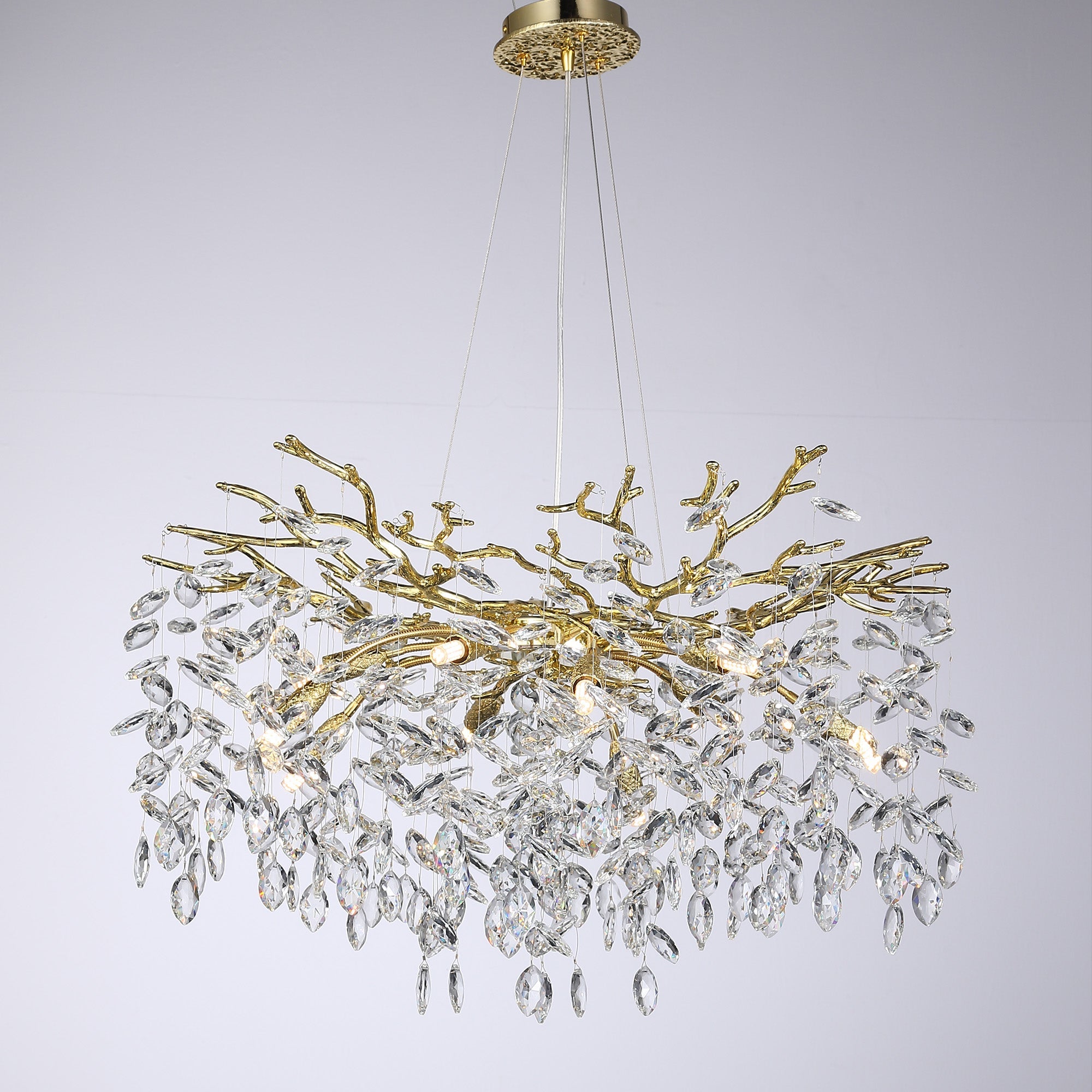 Helios Modern Oval Gold Clear Crystal Branch Chandelier For Living Room Branch Chandelier Kevin Studio Inc   