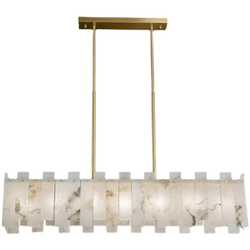 Jean Modern Marble Alabaster Linear Chandelier Over Dining Table chandelier Kevin Studio Inc   