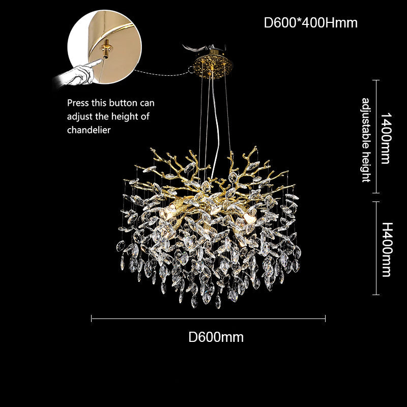 Helios Modern Round Gold Clear Crystal Branch Chandelier For Living Room Branch Chandelier Kevin Studio Inc 29.9"DIAM  