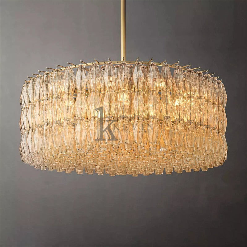 Caelin Modern Round Glass Chandelier 47'' chandelier Kevin Studio Inc Lacquered Burnished Brass Clear 