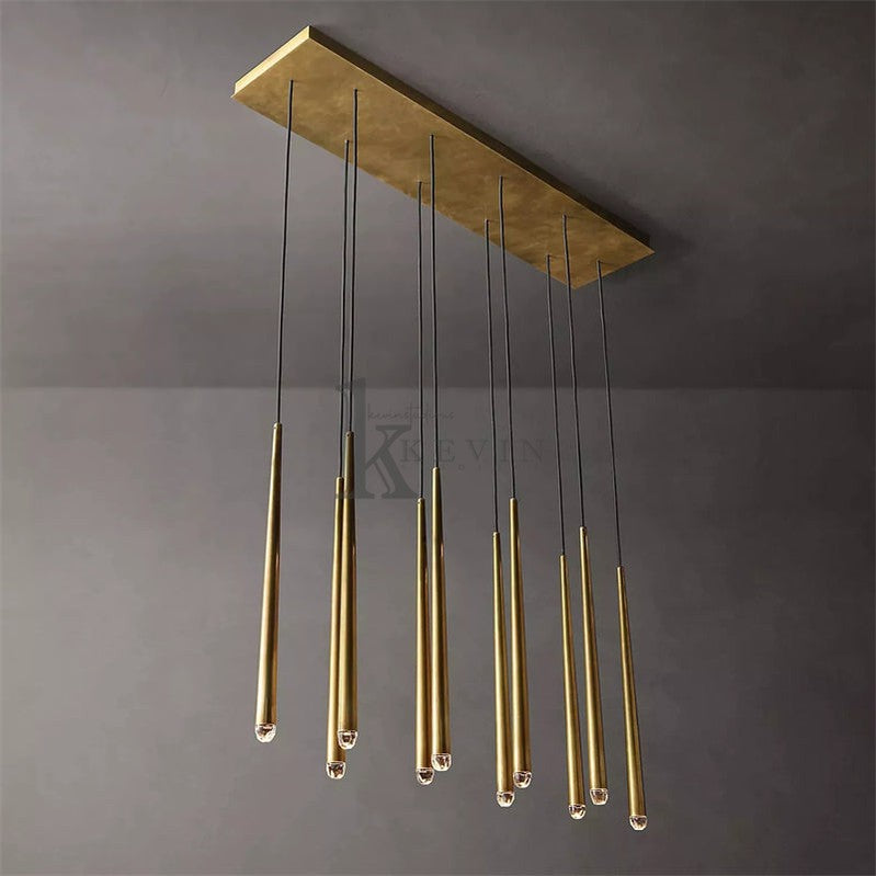 Della Modern Tubular Solid Brass Linear Chandelier, Chandelier Over Dining Table chandelier Kevin Studio Inc   