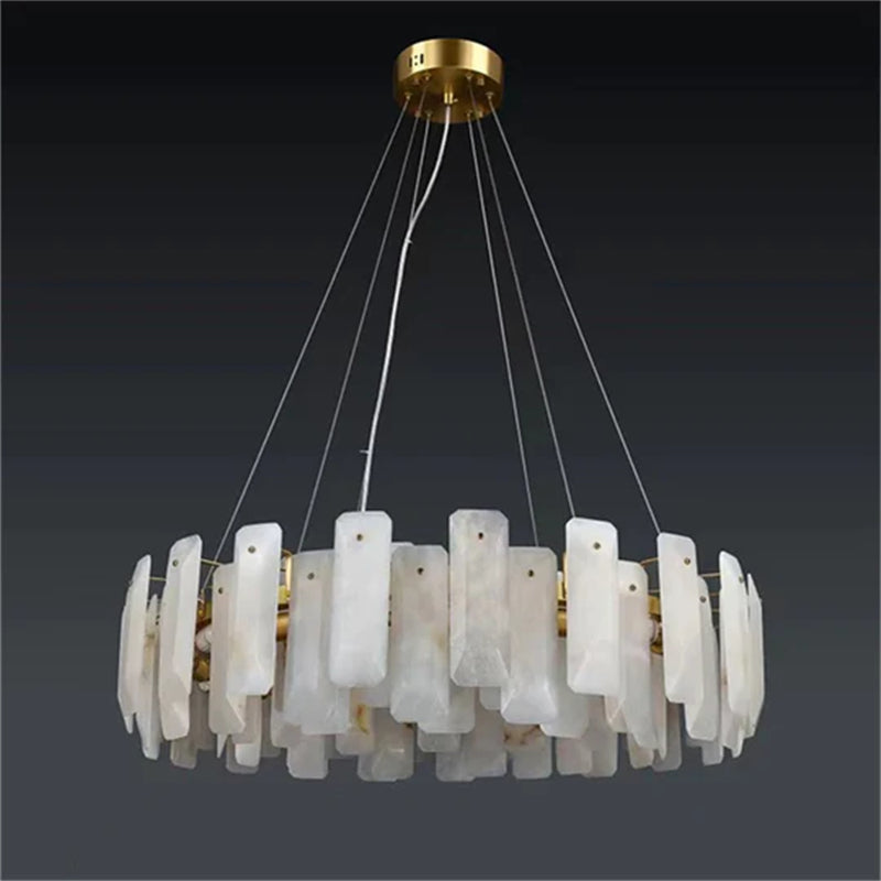 Carlos Modern Alabaster Round Chandelier, Real Alabaster Chandlier Over Dining Table chandelier Kevin Studio Inc 31"D  