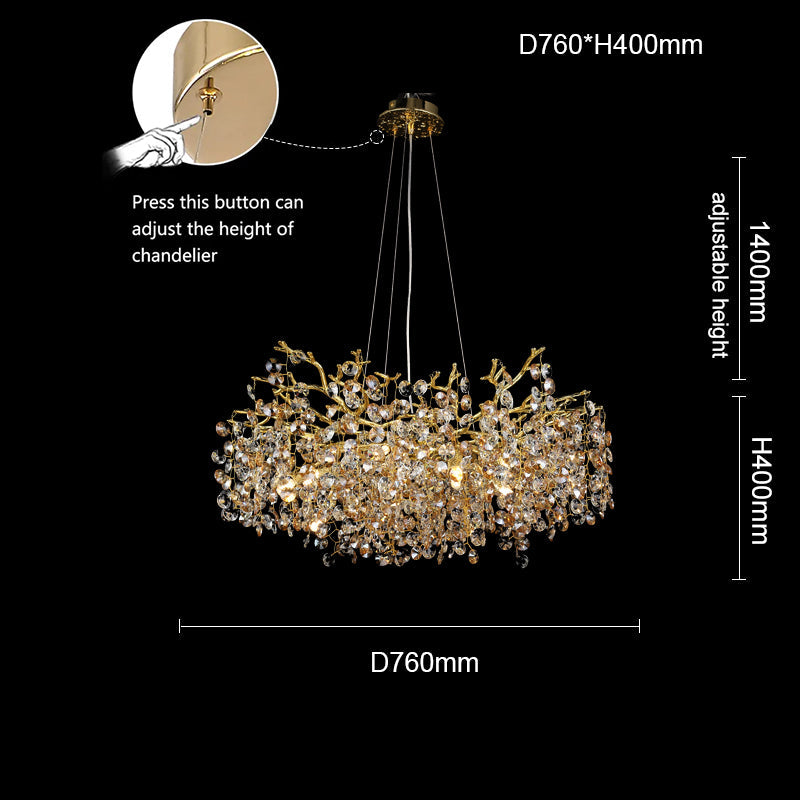 Thisbe Modern Crystal Round Gold Branch Chandelier, Luxury Chandelier Living Room chandelier Kevin Studio Inc 29.9"DIAM  