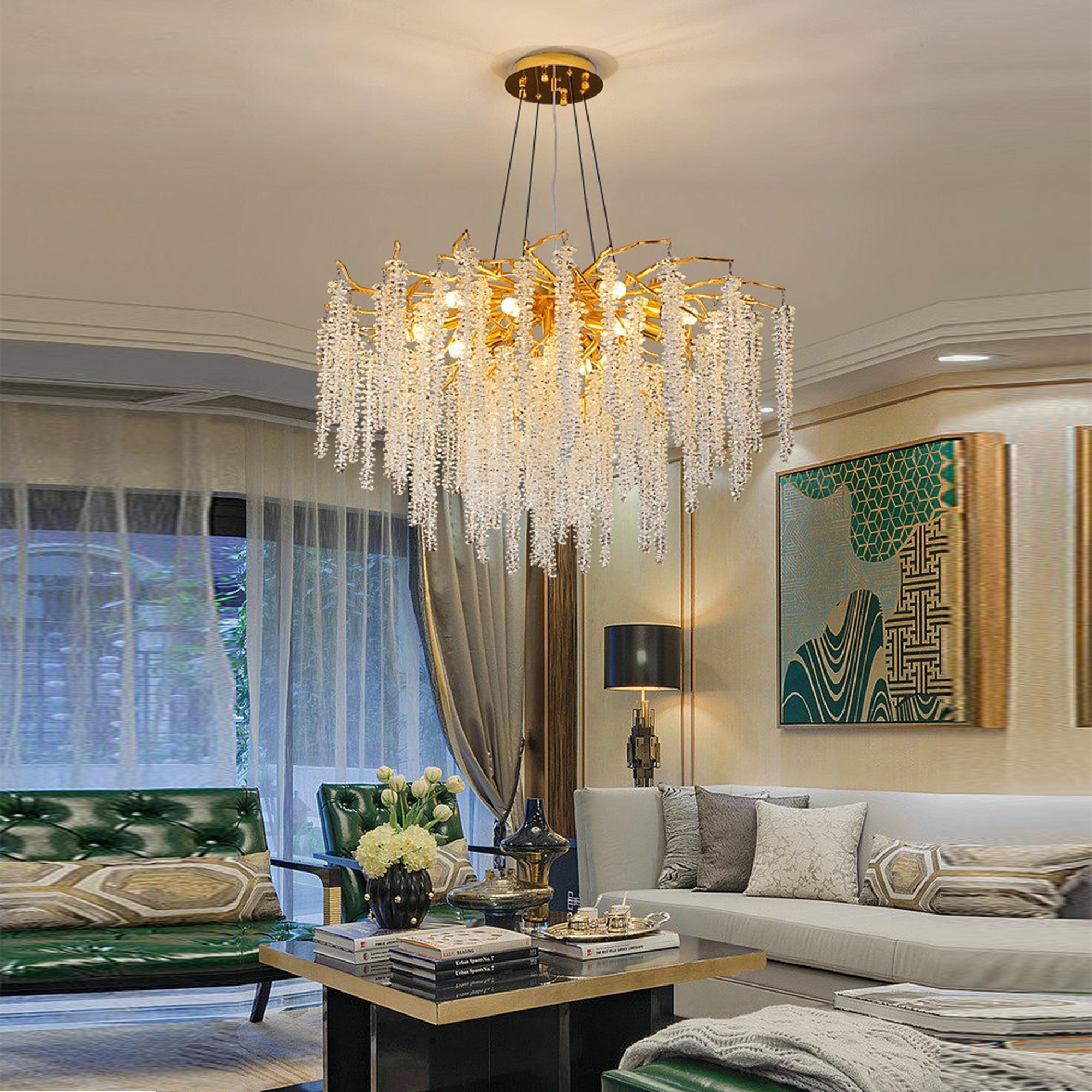 Azure Modern Gold Coin Crystal Round Branch Chandelier For Living Room Branch Chandelier Kevin Studio Inc   