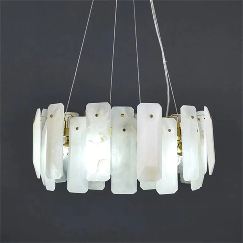 Carlos Modern Alabaster Round Chandelier, Real Alabaster Chandlier Over Dining Table chandelier Kevin Studio Inc 20"D  