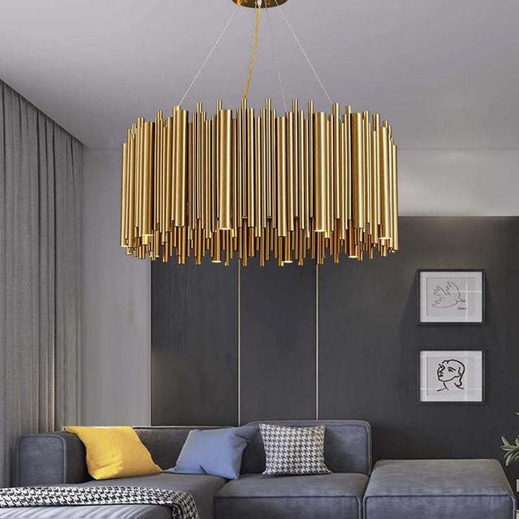 Makayla Modern Stainless Steel Round Chandelier For Living Room Chandeliers Kevin Studio Inc Diameter 24"  