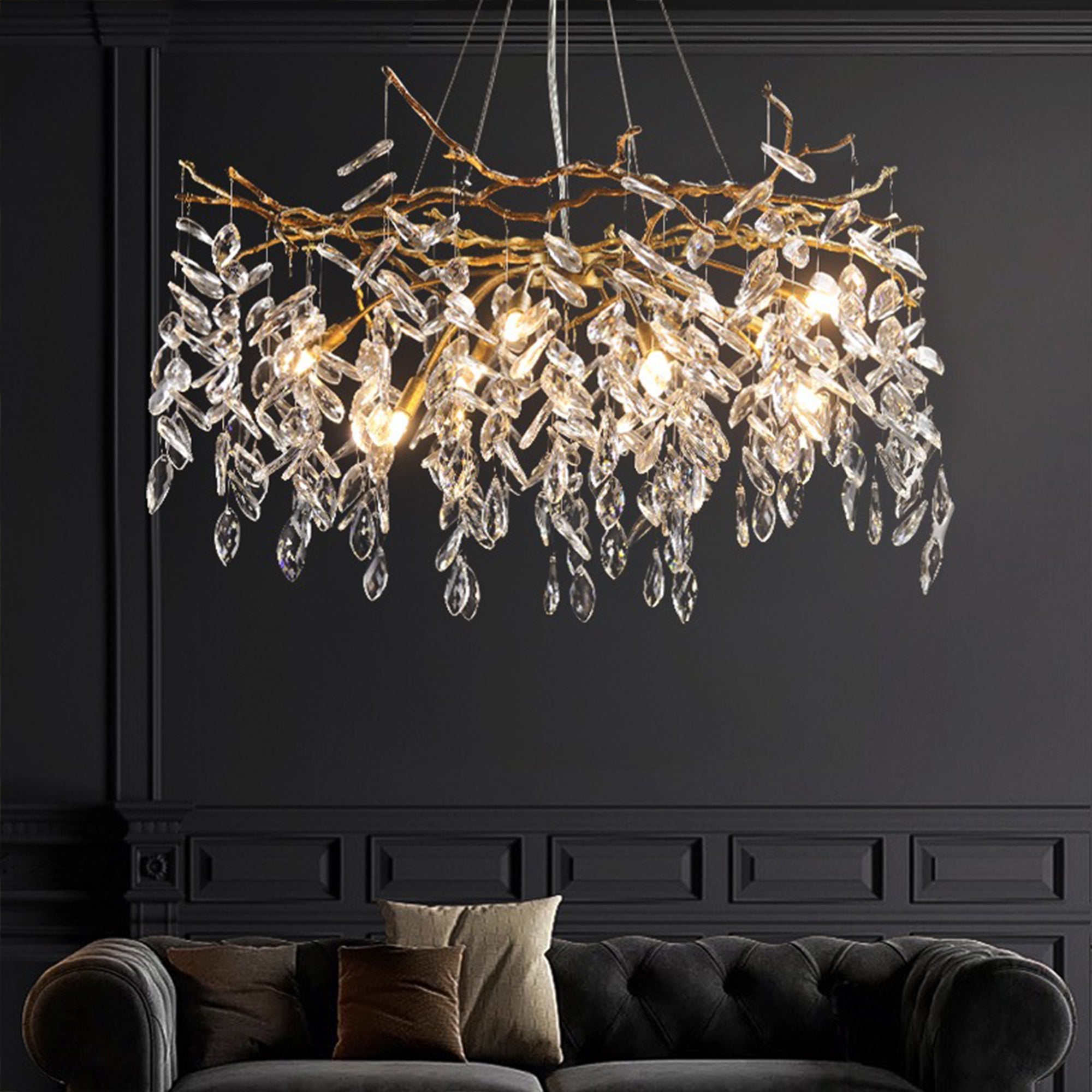 Aether Modern Round Gold Clear Crystal Branch Chandelier For Living Room Branch Chandelier Kevin Studio Inc   