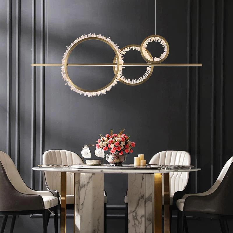 Dudek Modern Rock Crystal Gear Chandelier Over Dining Table, Kitchen Island Chandelier Chandelier Kevin Studio Inc 3 Rings  