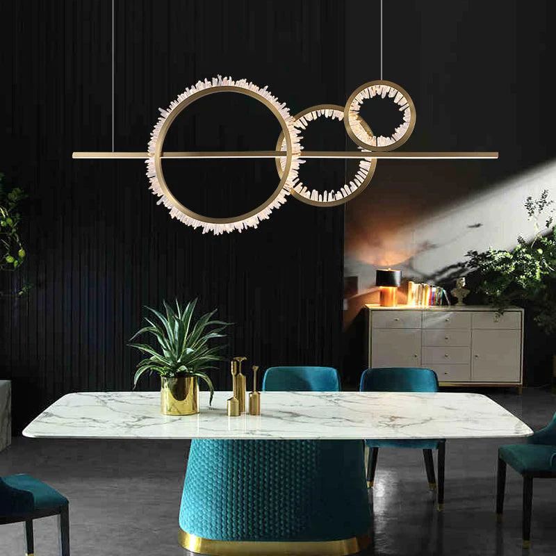 Dudek Modern Rock Crystal Gear Chandelier Over Dining Table, Kitchen Island Chandelier Chandelier Kevin Studio Inc   