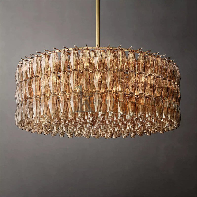 Caelin Modern Round Glass Chandelier 47'' chandelier Kevin Studio Inc Lacquered Burnished Brass Smoke 