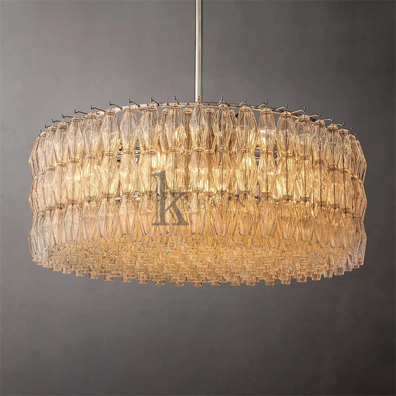 Caelin Modern Round Glass Chandelier 47'' chandelier Kevin Studio Inc Satin Nickel Clear 