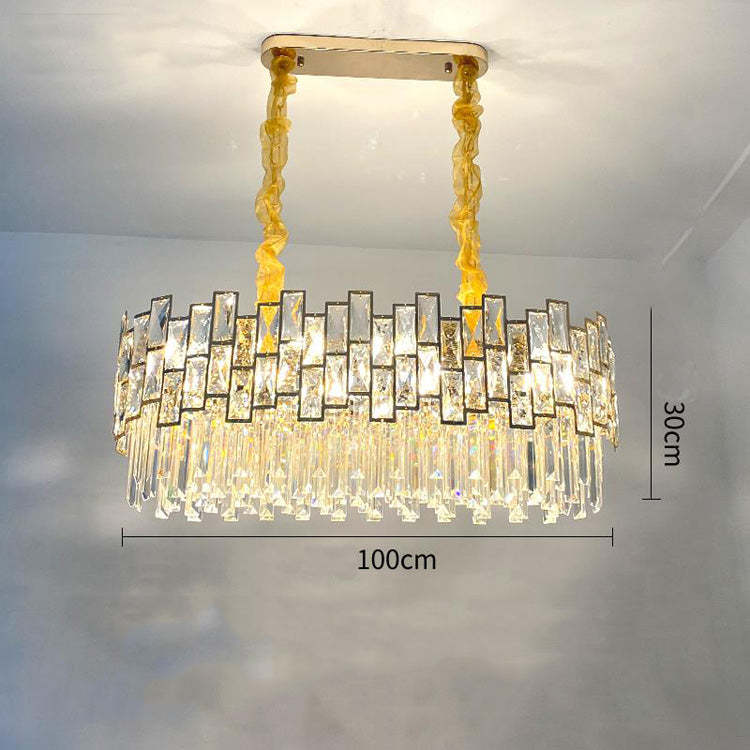 Emery Modern Crystal Linear Chandelier Over Dining Table Chandeliers Kevin Studio Inc   