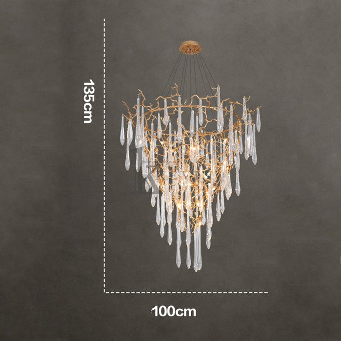 Carol Amboise Crystal Droplet Branch Staircase Chandelier Branch Chandelier Kevin Studio Inc Diameter 100 cm（39.3in） x Height 135 cm（53 in）  