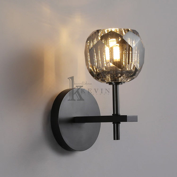 Floris Modern Smoky Crystal Ball Short Wall Sconce, Crystal Led Wall Lights for Bedroom Wall Sconce Kevin Studio Inc Matte Black  