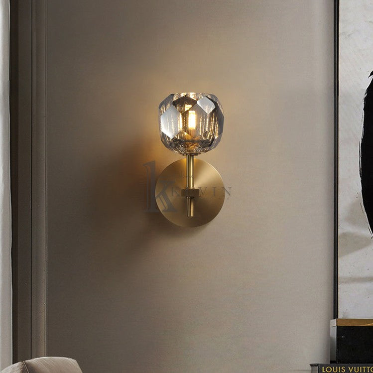 Floris Modern Smoky Crystal Ball Short Wall Sconce, Crystal Led Wall Lights for Bedroom Wall Sconce Kevin Studio Inc   