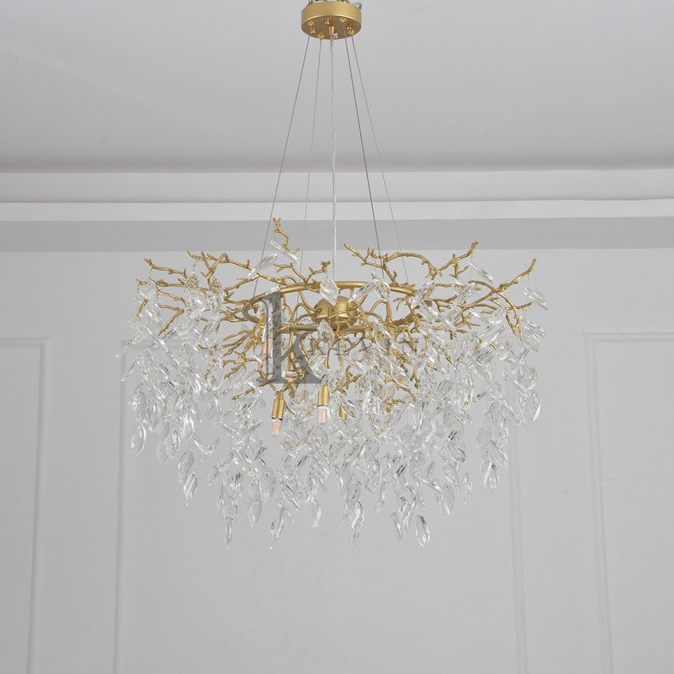 Leon Round Gold Clear Modern Crystal Branch Chandelier Branch Chandelier Kevin Studio Inc   