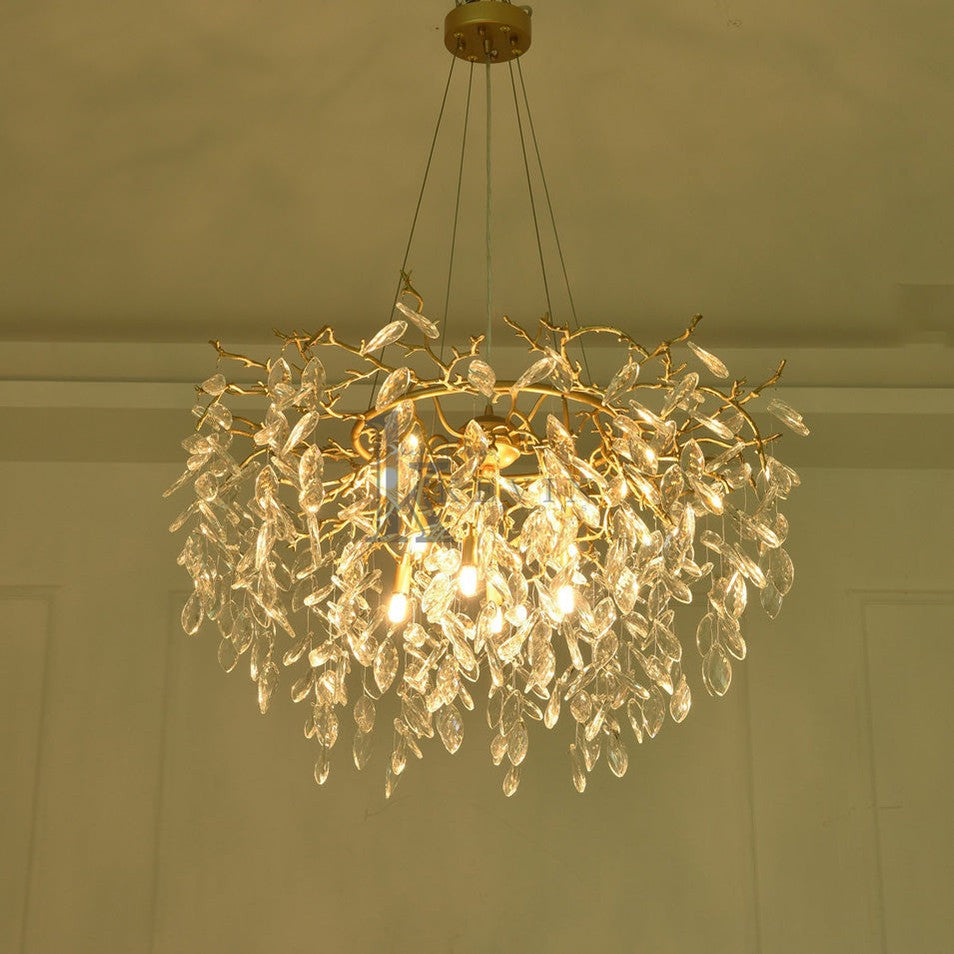 Leon Round Gold Clear Modern Crystal Branch Chandelier Branch Chandelier Kevin Studio Inc   