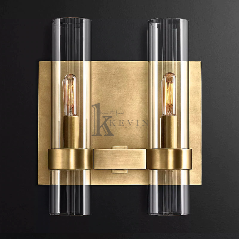 Develle Double Glass tube Wall Lights, Bedroom Wall Sconces wall sconce Kevin Studio Inc Brass  