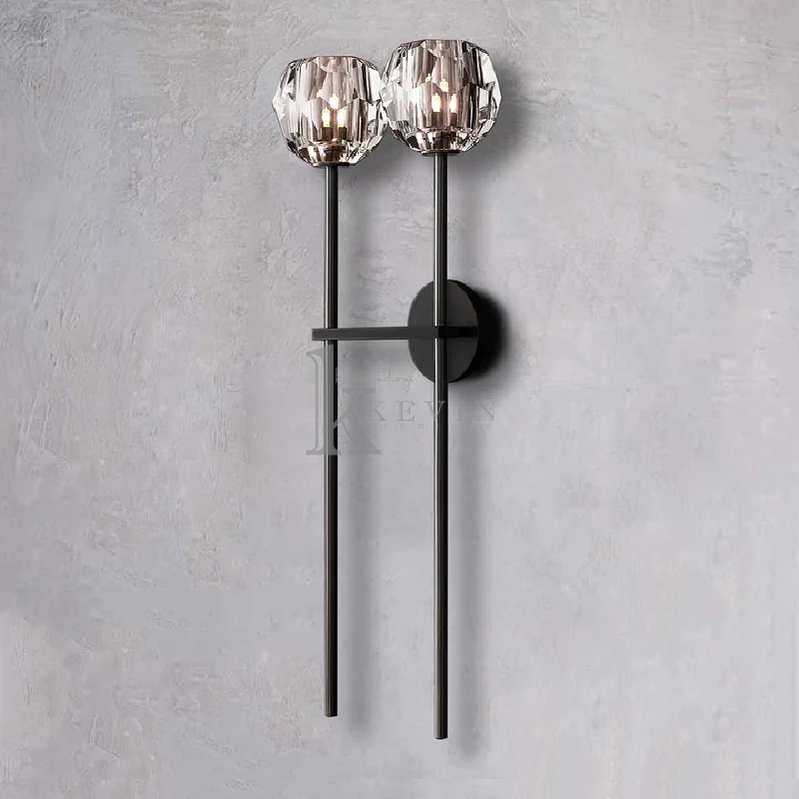 Floris Modern 2 Lights Crystal Ball Long Wall Sconce wall sconce Kevin Studio Inc Matte Black Clear 