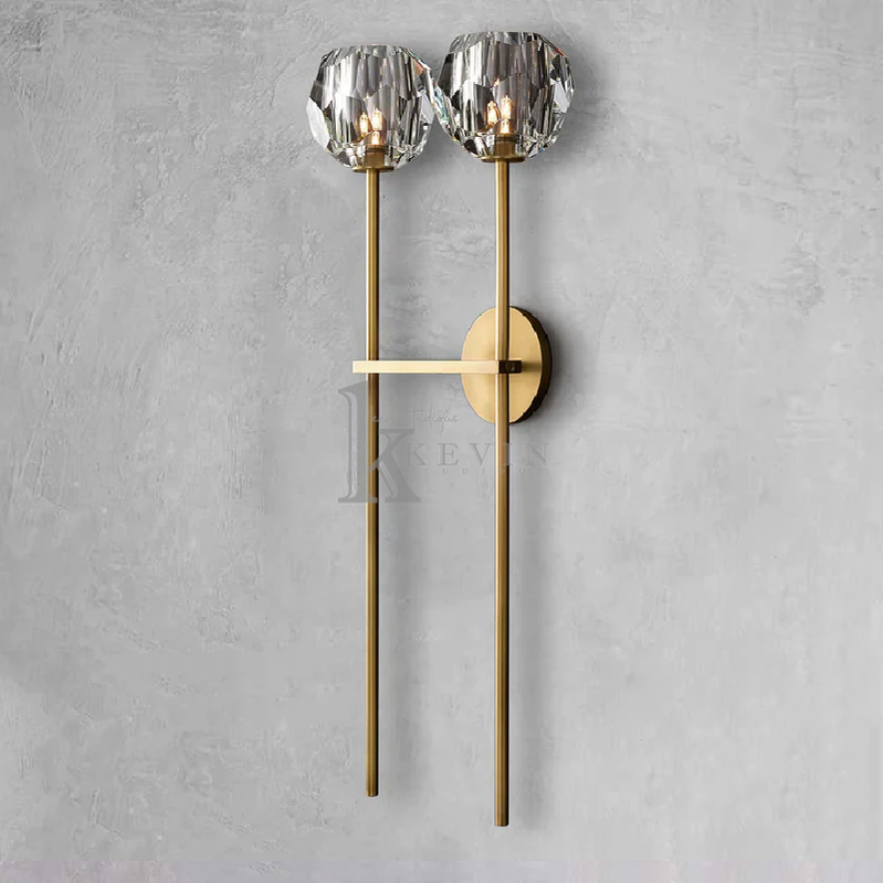 Floris Modern 2 Lights Crystal Ball Long Wall Sconce wall sconce Kevin Studio Inc Lacquered Burnished Brass Clear 