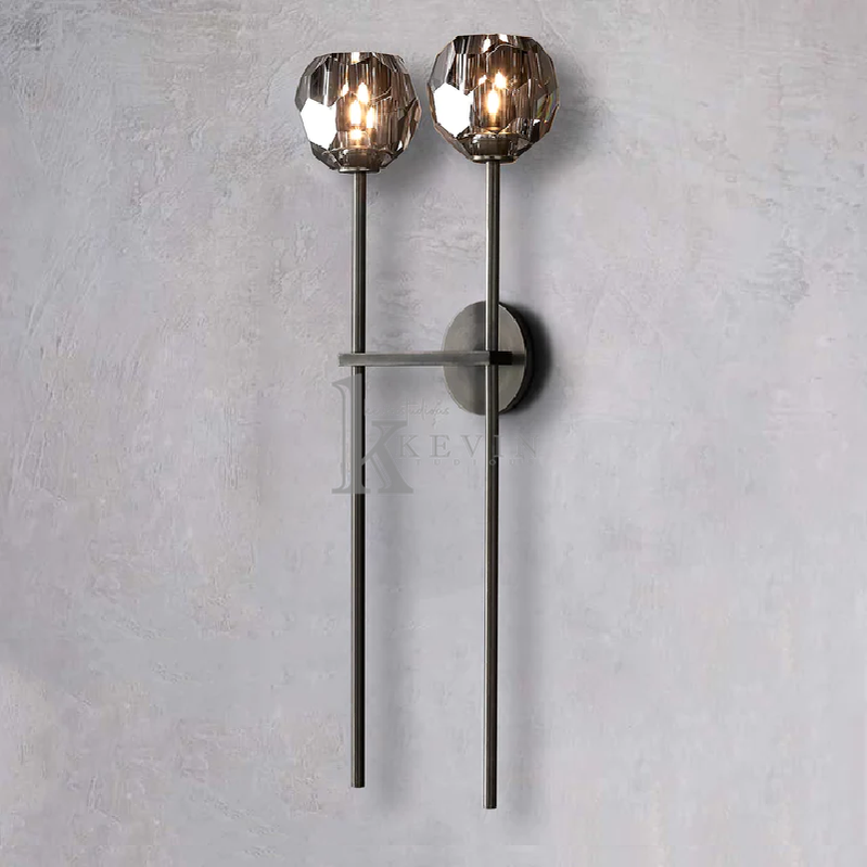 Floris Modern 2 Lights Crystal Ball Long Wall Sconce wall sconce Kevin Studio Inc Matte Black Smoky 