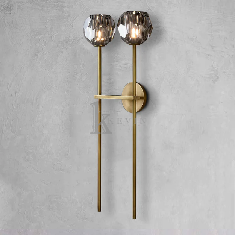 Floris Modern 2 Lights Crystal Ball Long Wall Sconce wall sconce Kevin Studio Inc Lacquered Burnished Brass Smoky 